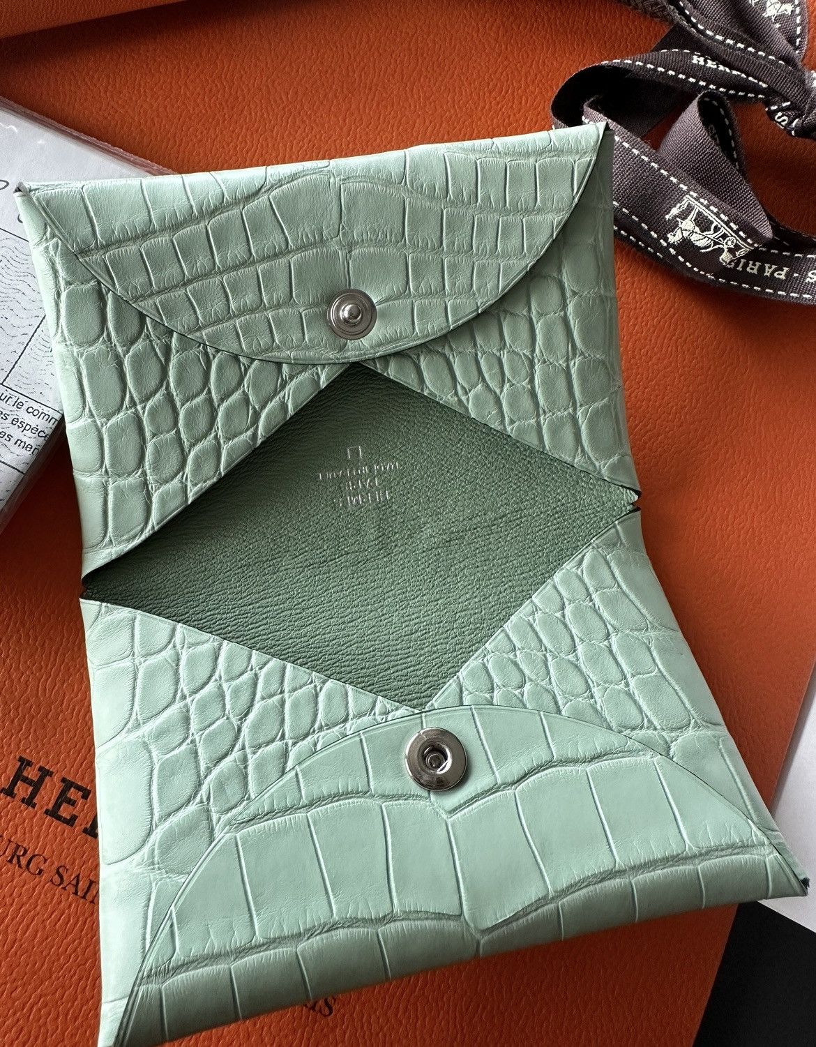 Hermes Super Rare Brand New Hermes Matte Croc 🐊 Calvi Wallet Size ONE SIZE - 5 Thumbnail