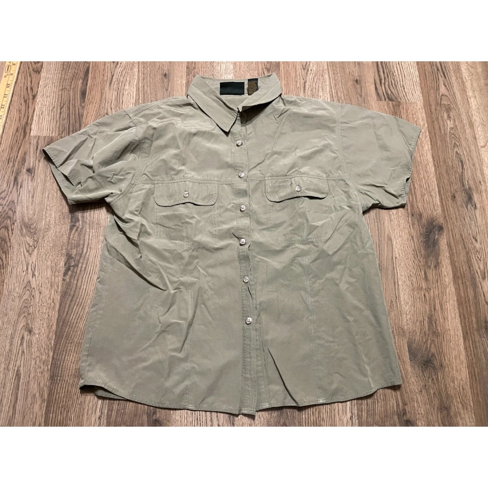 Vintage GONDWANA Shirt Women's Size 16 Green Button Up Short Sleeve Casual Modern 16 Womens Size XXL / US 16-18 / IT 52-54 - 2 Thumbnail
