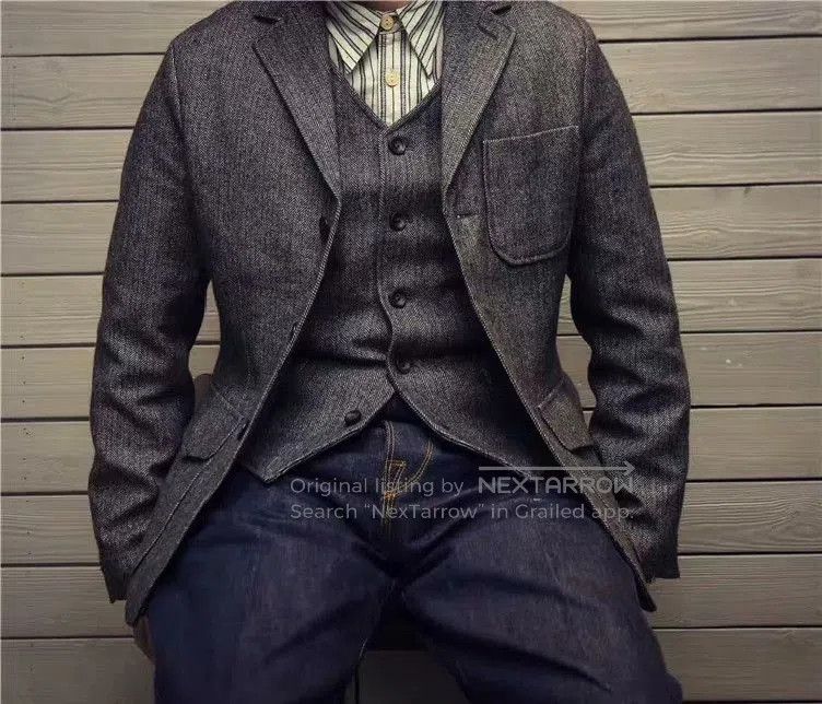 Stepney Workers Club Labour Union Vintage Herringbone Wool Blazer. Size US L / EU 52-54 / 3 - 1 Thumbnail