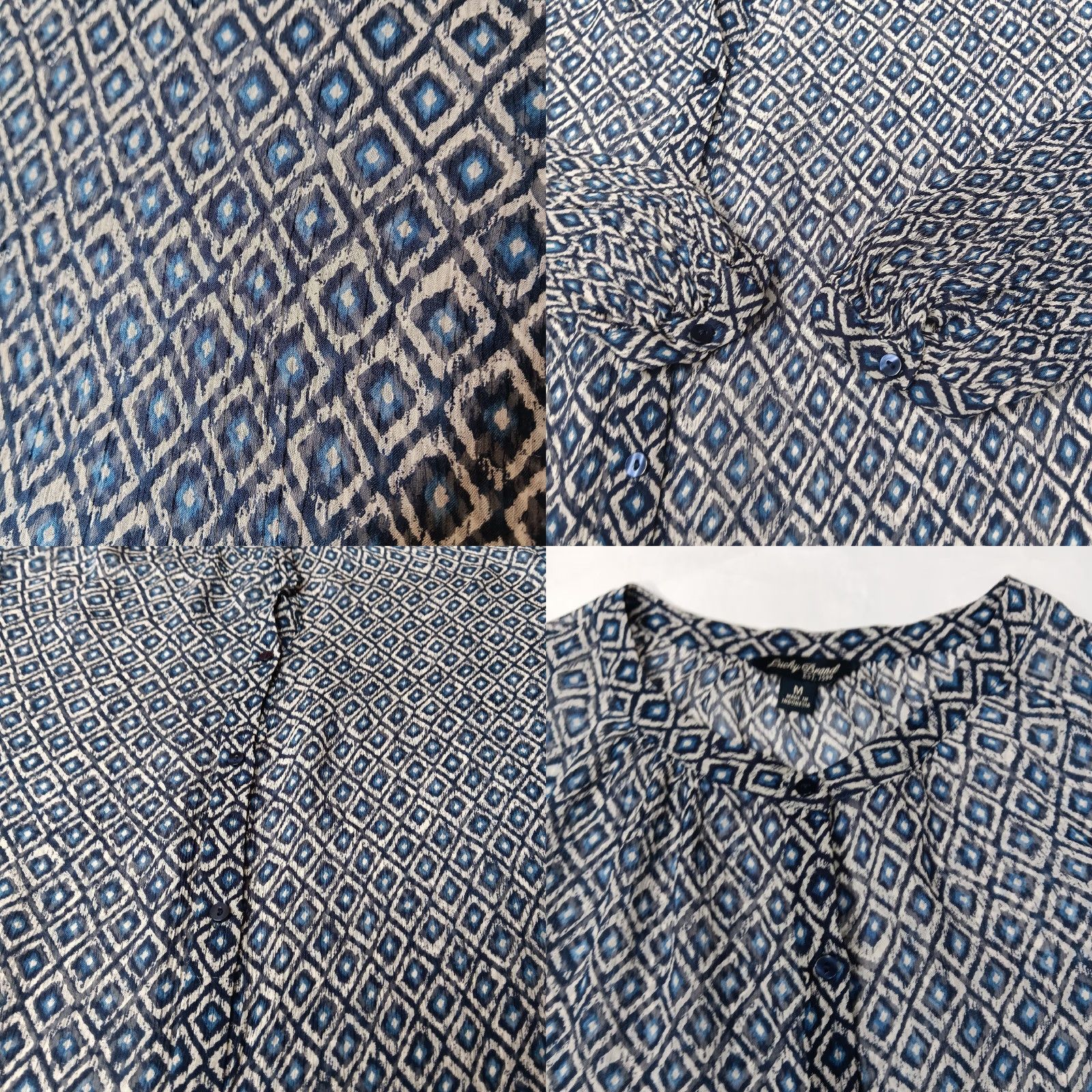 Lucky Brand Lucky Brand Blouse Shirt Women Medium Long Sleeve Sheer Blue Geometric Diamond Button Up Shirt Size M / US 6-8 / IT 42-44 - 8 Thumbnail