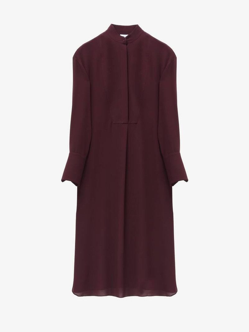 Alexander McQueen o1srvl11e0226 Georgette Shirt Dress In Burgundy Size XL / US 12-14 / IT 48-50 - 1 Thumbnail