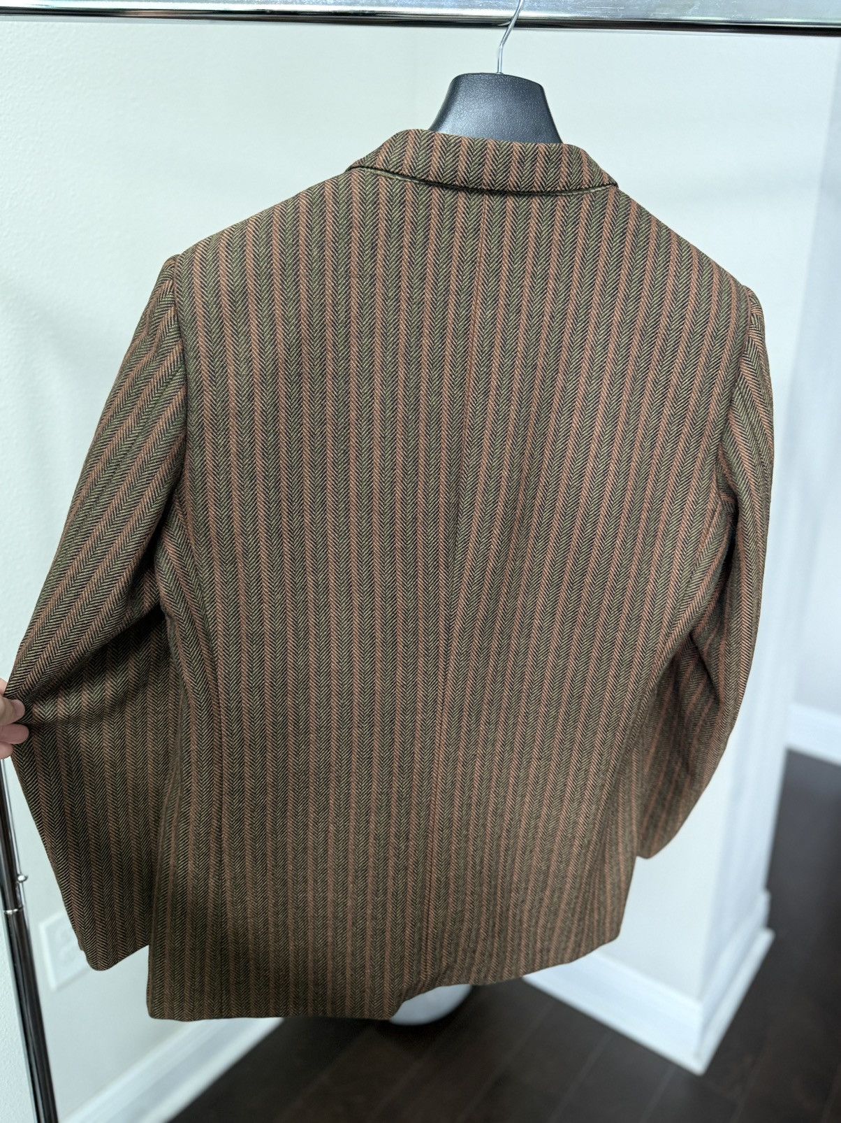 Yves Saint Laurent Vintage YSL Blazer Brown Herringbone Wool Leather Buttons IT Size 44S - 6 Thumbnail