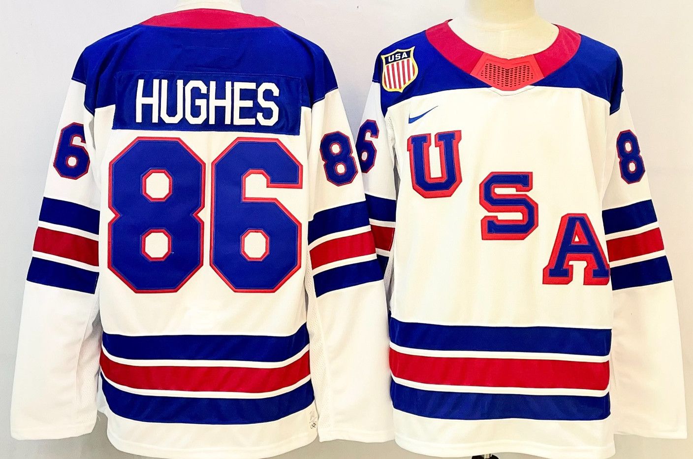 Other Men's USA Hockey #86 HUGHES Jersey WHITE Size US S / EU 44-46 / 1 - 1 Thumbnail