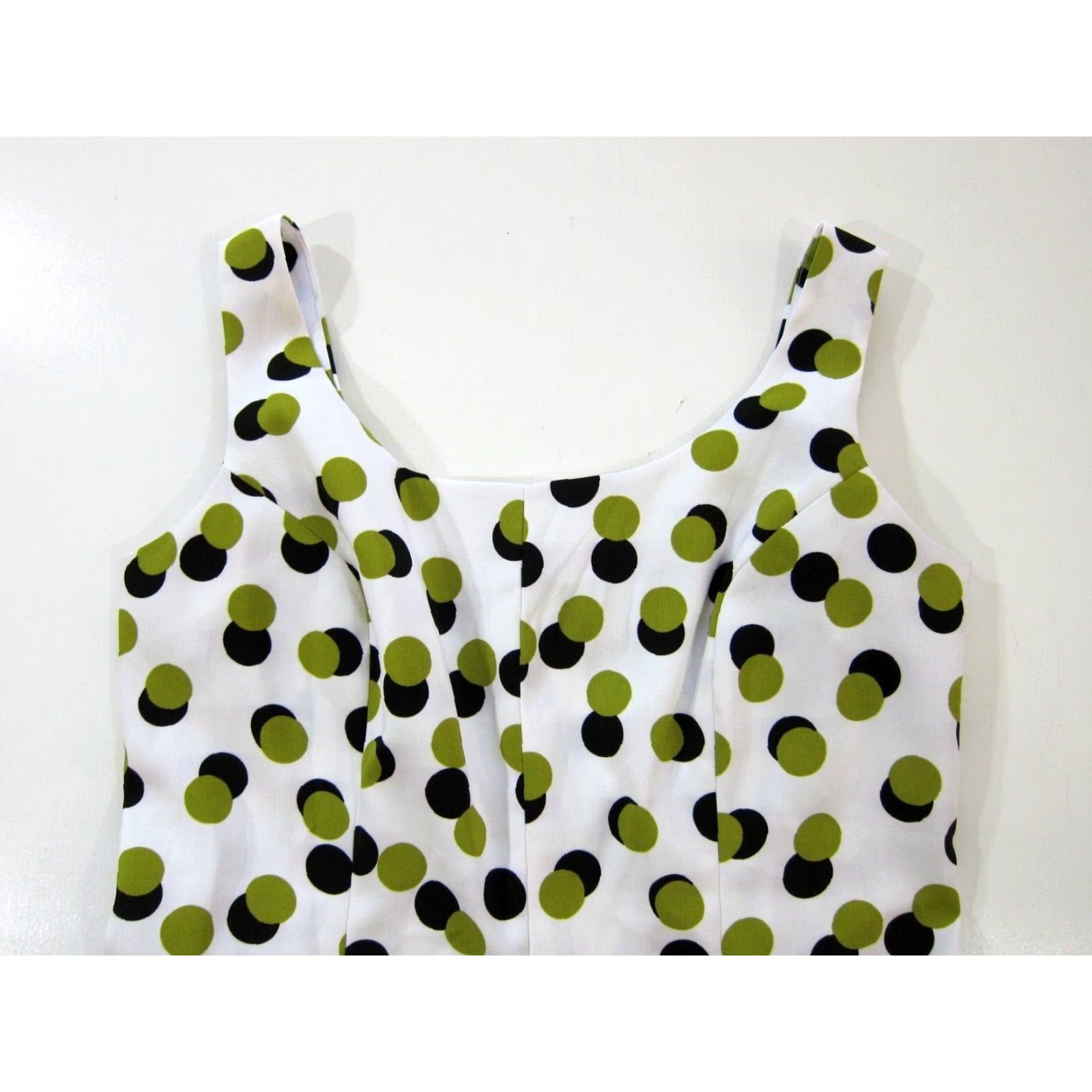 Vintage Ronni Nicole White Green Black Polka Dot A-Line Tent Sheath Shift Tank Dress 14 Size XL / US 12-14 / IT 48-50 - 7 Thumbnail
