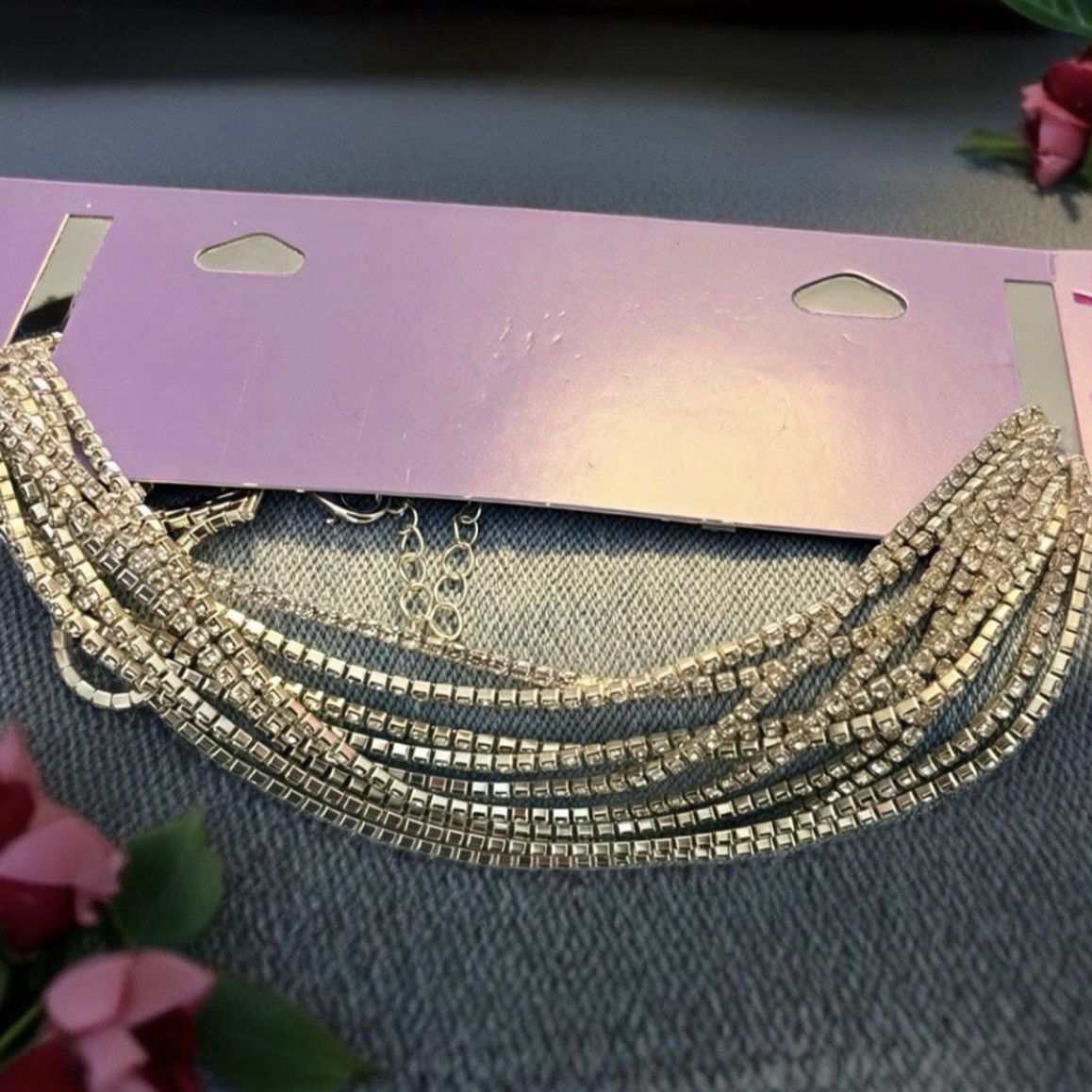 Other Silver Sparkle Rhinestone Layered Adjustable Choker Necklace Size ONE SIZE - 1 Thumbnail