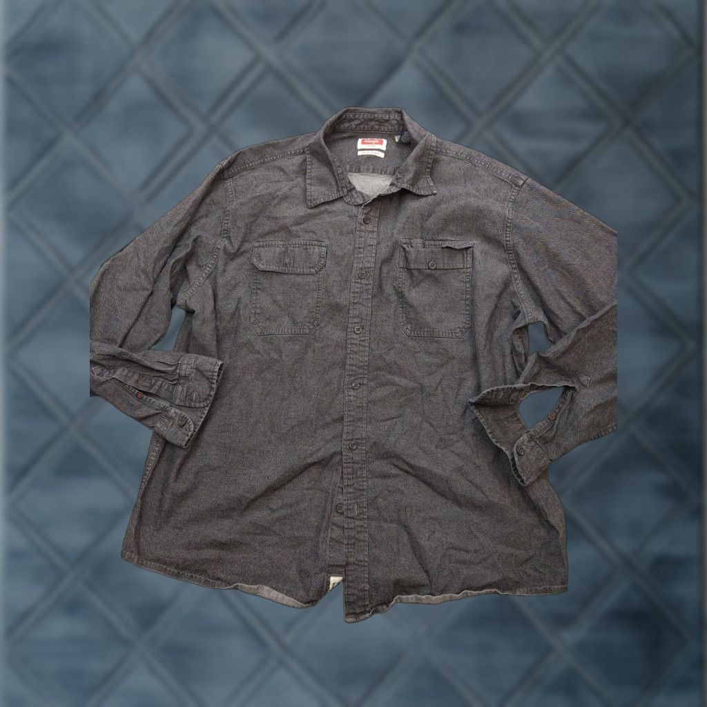 Wrangler Wrangler Shirt Mens 2XL Gray Denim Stretch Button-Up Long Sleeve Workwear Casual Size US XXL / EU 58 / 5 - 1 Thumbnail