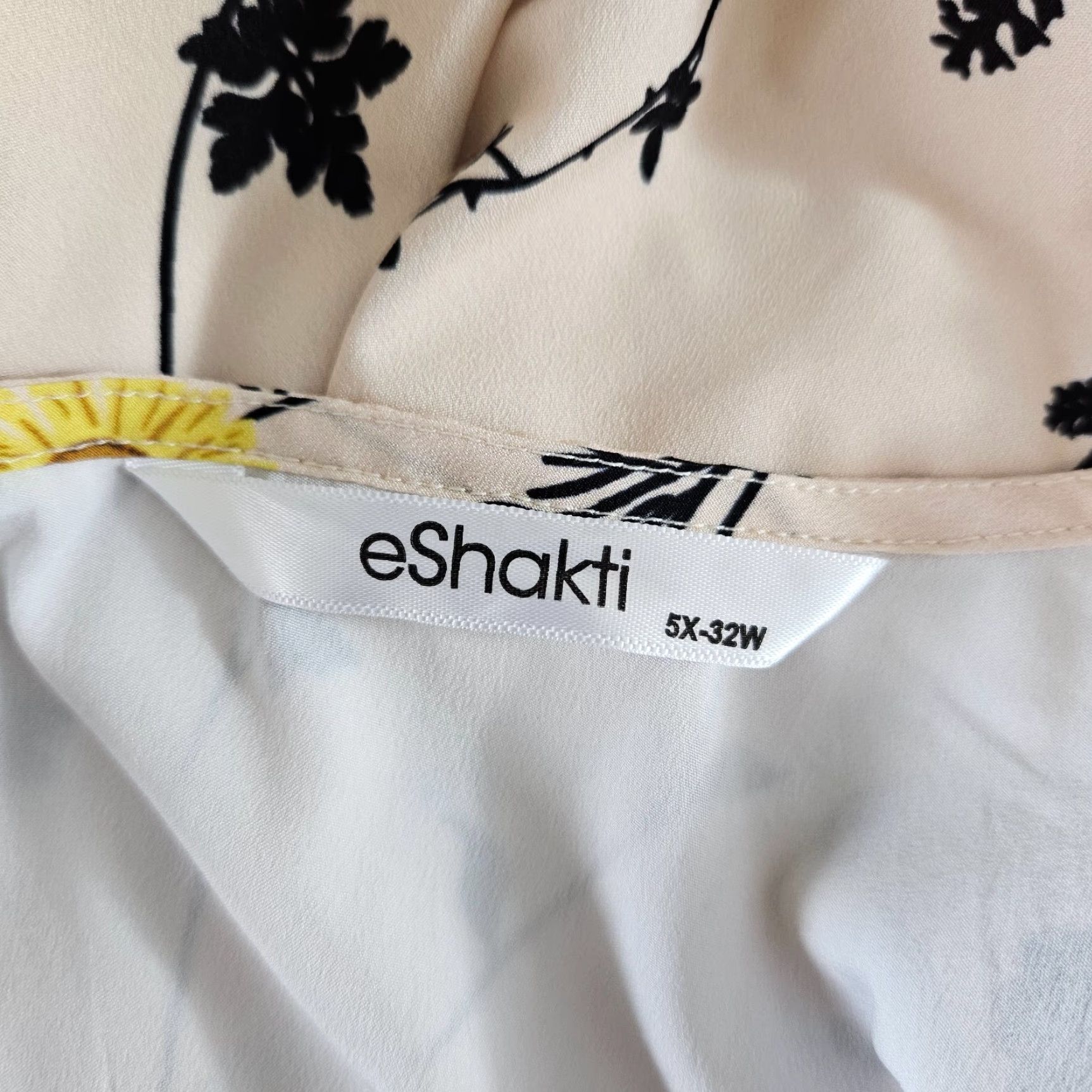 Vintage eShakti Womens Dress 5X Black Yellow Floral Short Sleeve Pockets Scoop Neck A-Line Knee Length Plus Womens Size 40" / US 18 - 5 Thumbnail