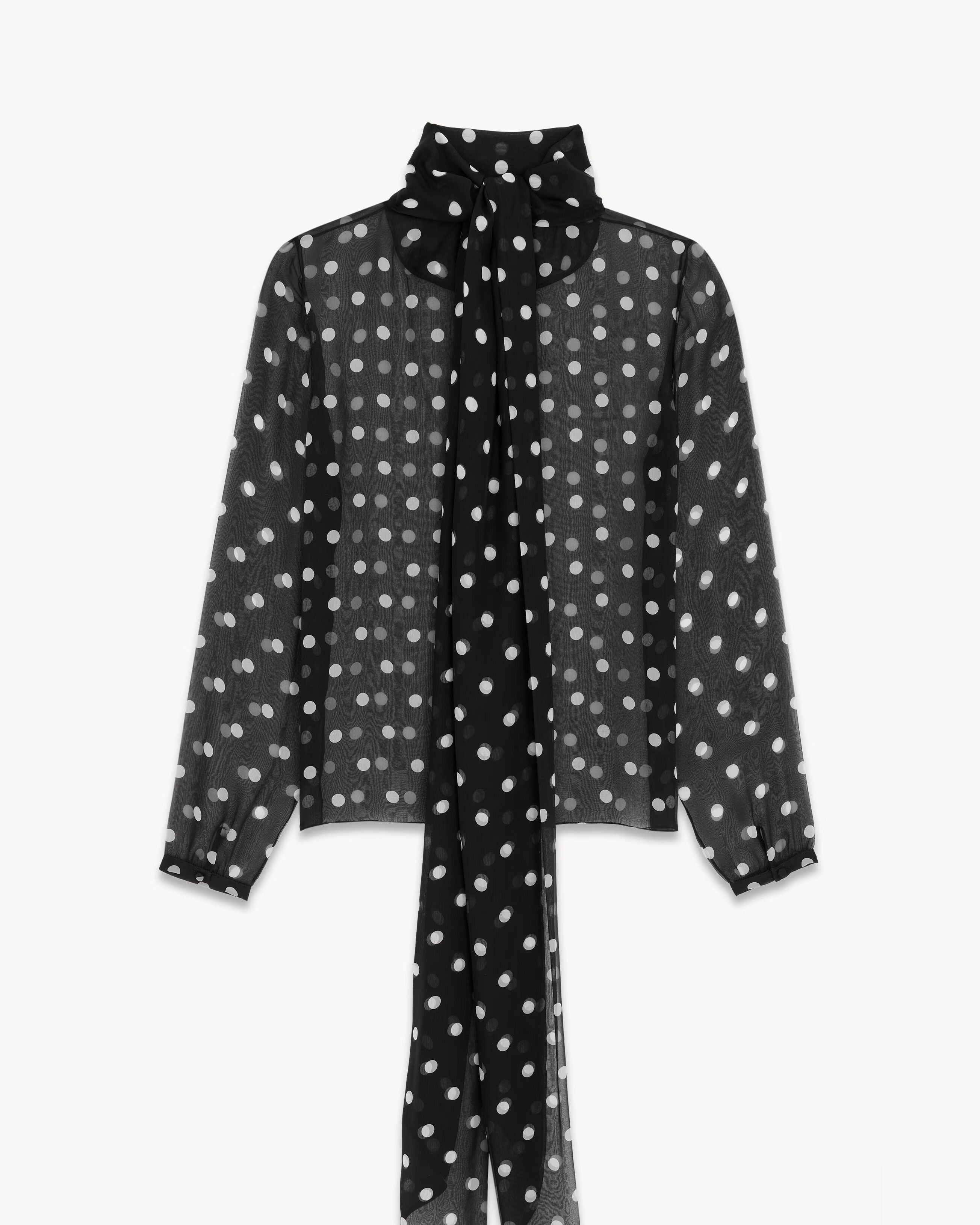 Saint Laurent Paris o1b1hav110525 780284 Lavallière Neck Blouse Dotted Silk Size US M / EU 48-50 / 2 - 2 Thumbnail