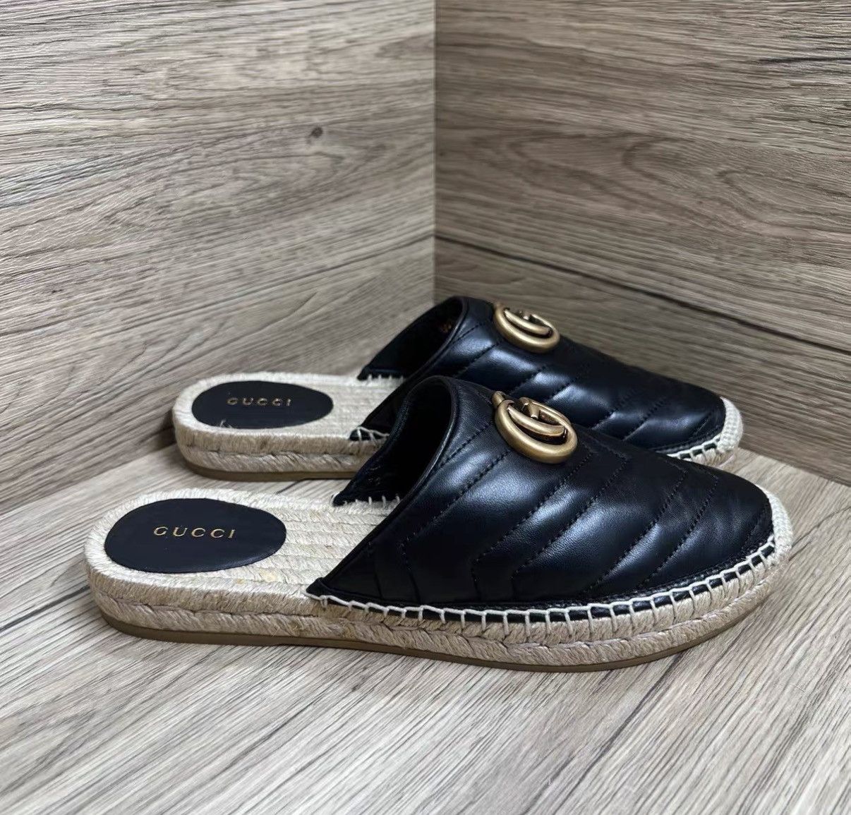 Gucci Gucci Espadrilles Black Double G Straw Mule Slides J41 Size US 8 / IT 38 - 4 Thumbnail
