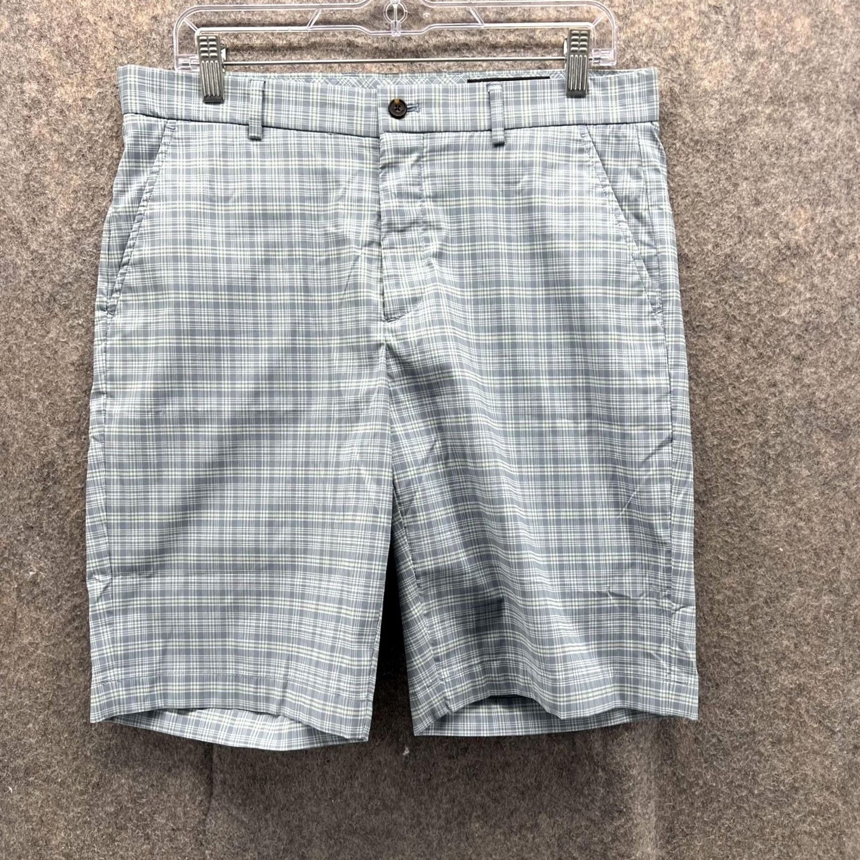 Vintage Greg Norman Shorts Men 32 Blue Chino Flat Polyester Spandex Glen Check Golf Size US 32 / EU 48 - 2 Thumbnail