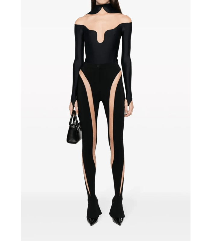 Mugler o1s22i1n1024 Long Sleeve Illusion Bodysuit in Black Size M / US 6-8 / IT 42-44 - 2 Thumbnail