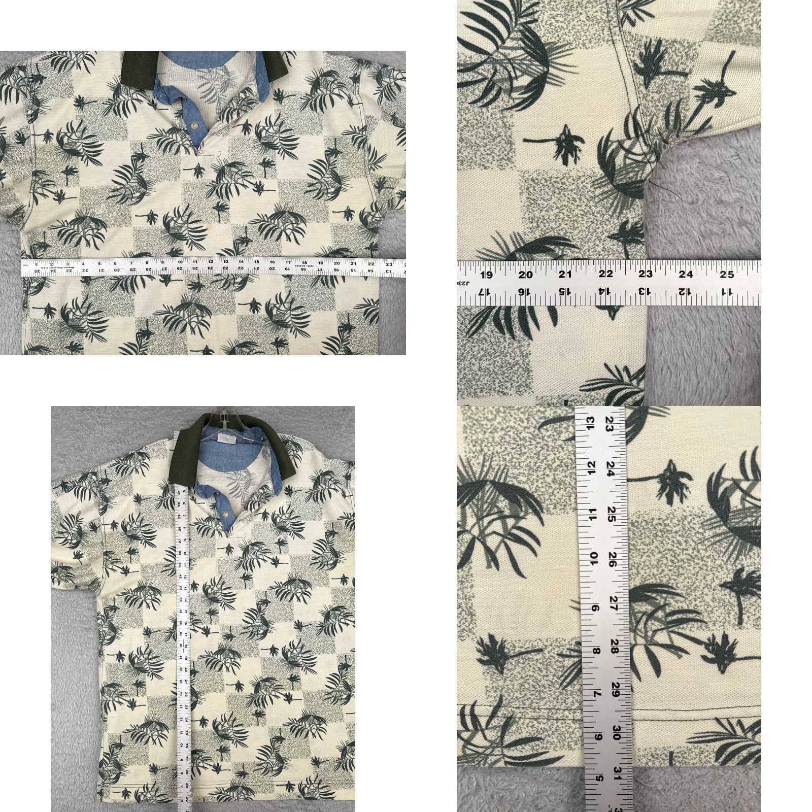 Bugle Boy VINTAGE Bugle Boy Polo Shirt Adult XL Ivory Green Palm Check Poly READ Polo Shirt Adult XL Green Ivory Palm Check Bugle Boy Polo Shirt Size US XL / EU 56 / 4 - 8 Thumbnail