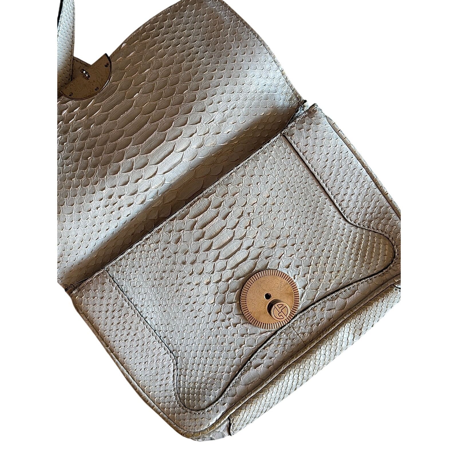 Giorgio Armani Giorgio Armani Snakeskin White Handbag W/ Straps Size ONE SIZE - 4 Thumbnail