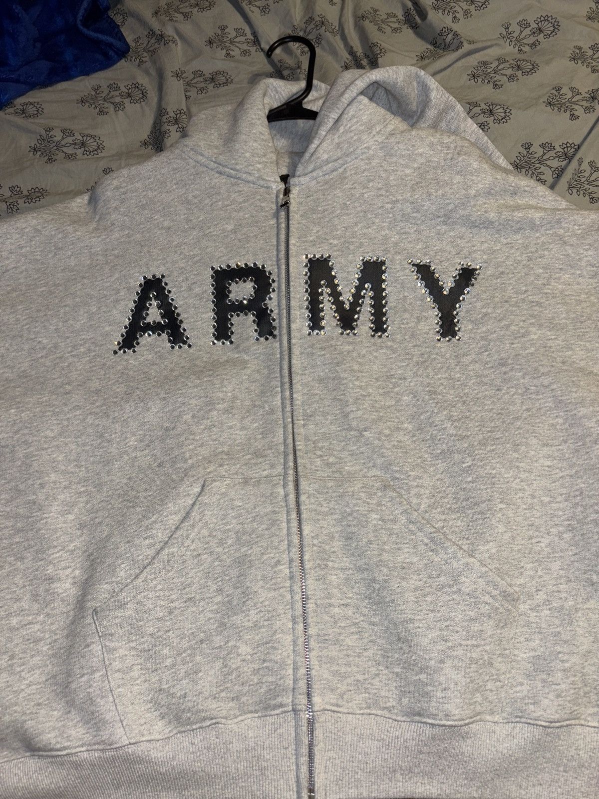 Grey Army Zipper Hoodie Men