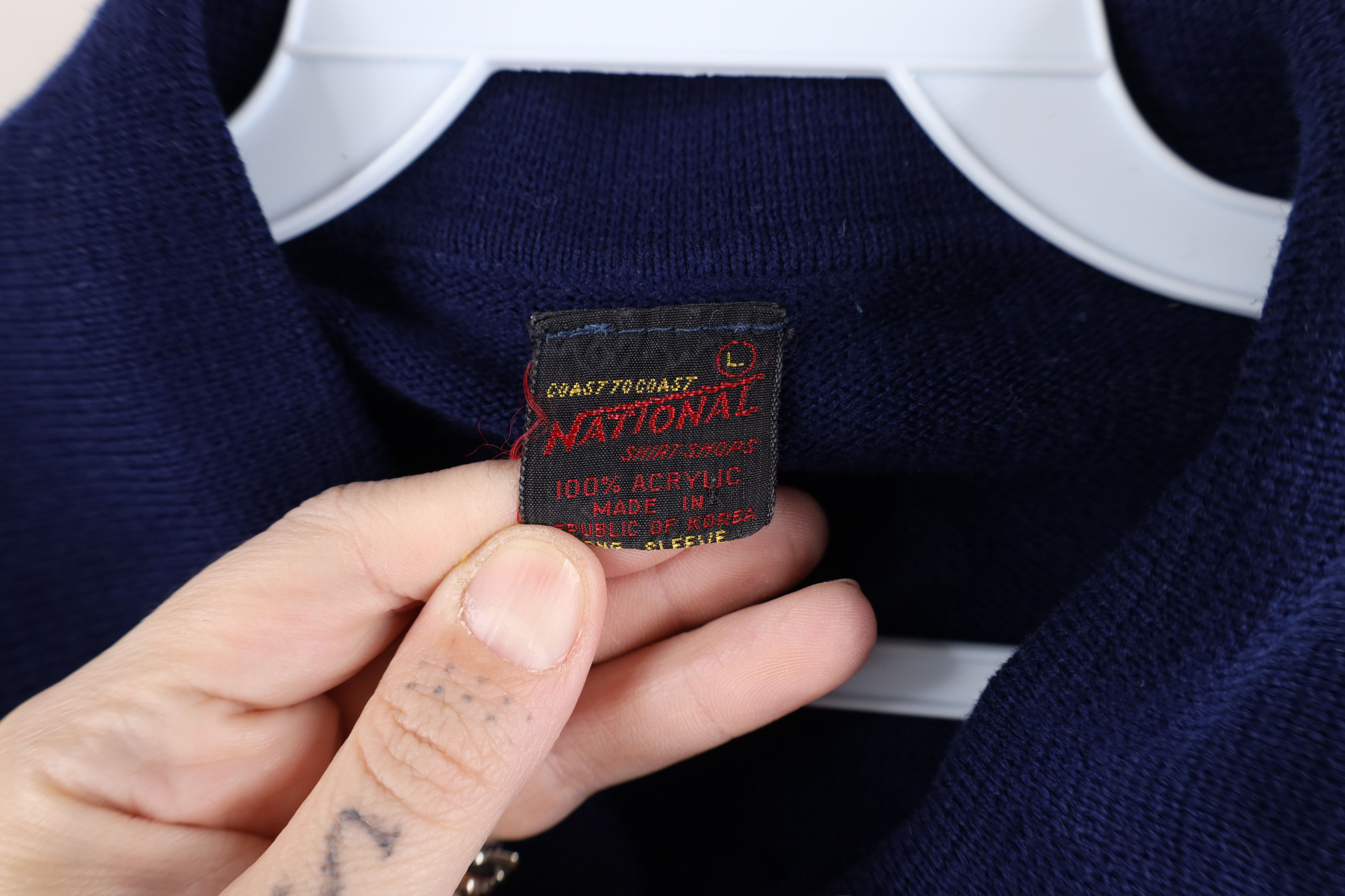 Vintage Vintage 70s Streetwear Cable Knit Collared Sweater Navy Blue Size US L / EU 52-54 / 3 - 8 Thumbnail