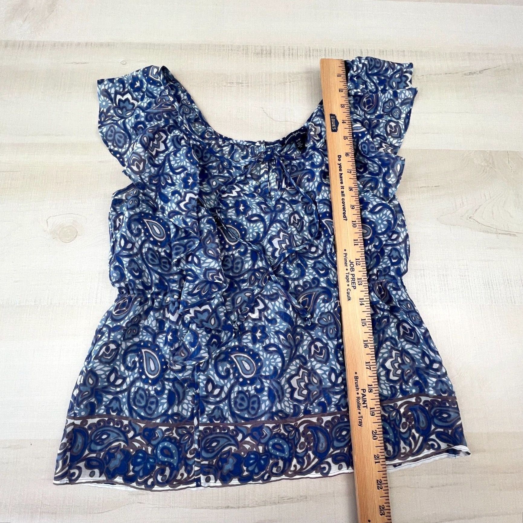 American Eagle Outfitters American Eagle Womens Blue Sleeveless Ruffle Paisley Blouse Top XS Chiffon Elastic Waist Shirt Size XS / US 0-2 / IT 36-38 - 6 Thumbnail