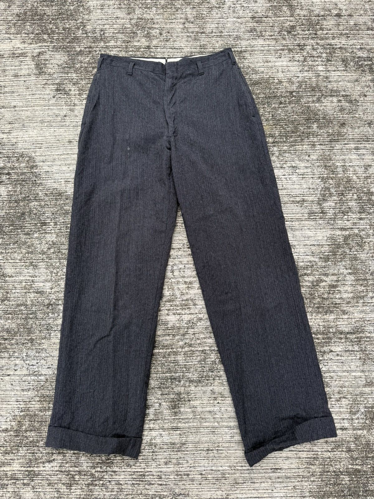 パンツ 40s Vintage stripe wool slacks Deadstock Original 1940s French Striped Wool Workwear Trousers - 31x30