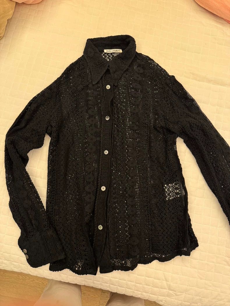 Our Legacy Our Legacy Black lace shirt with openwork Size US S / EU 44-46 / 1 - 1 Thumbnail