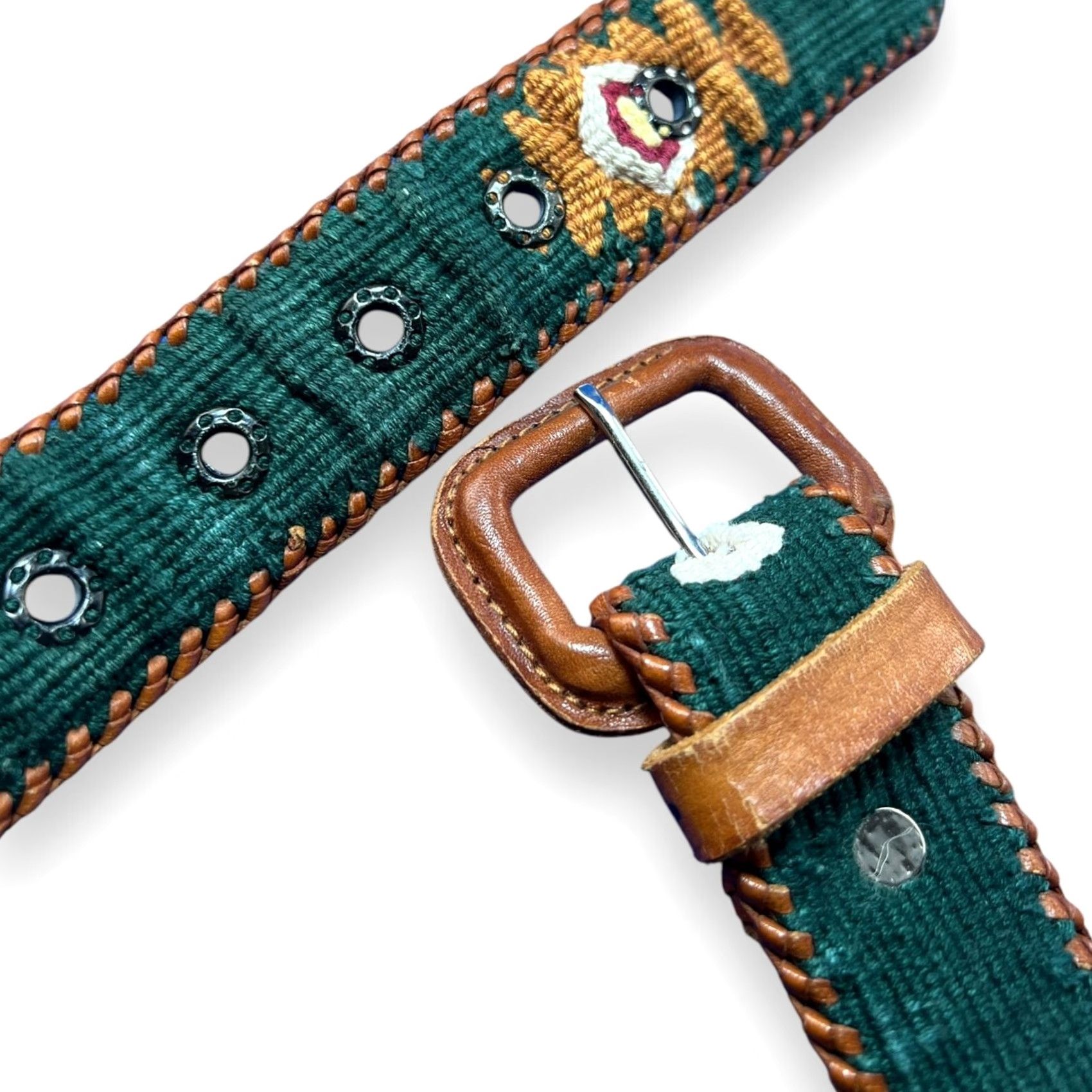 Vintage VINTAGE Style Belt Womens M Green Southwestern Leather Chicchan Handcrafted Belt Western Belt Size ONE SIZE - 5 Thumbnail