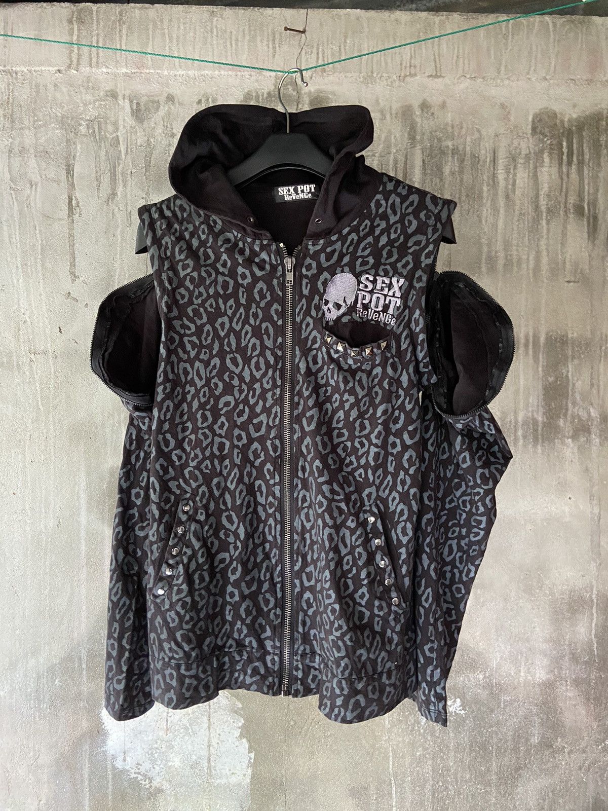 image of Sex Pot Revenge Punk Zip Hoodie & Can Be Vest Jacket in Black, Men's (Size Medium)