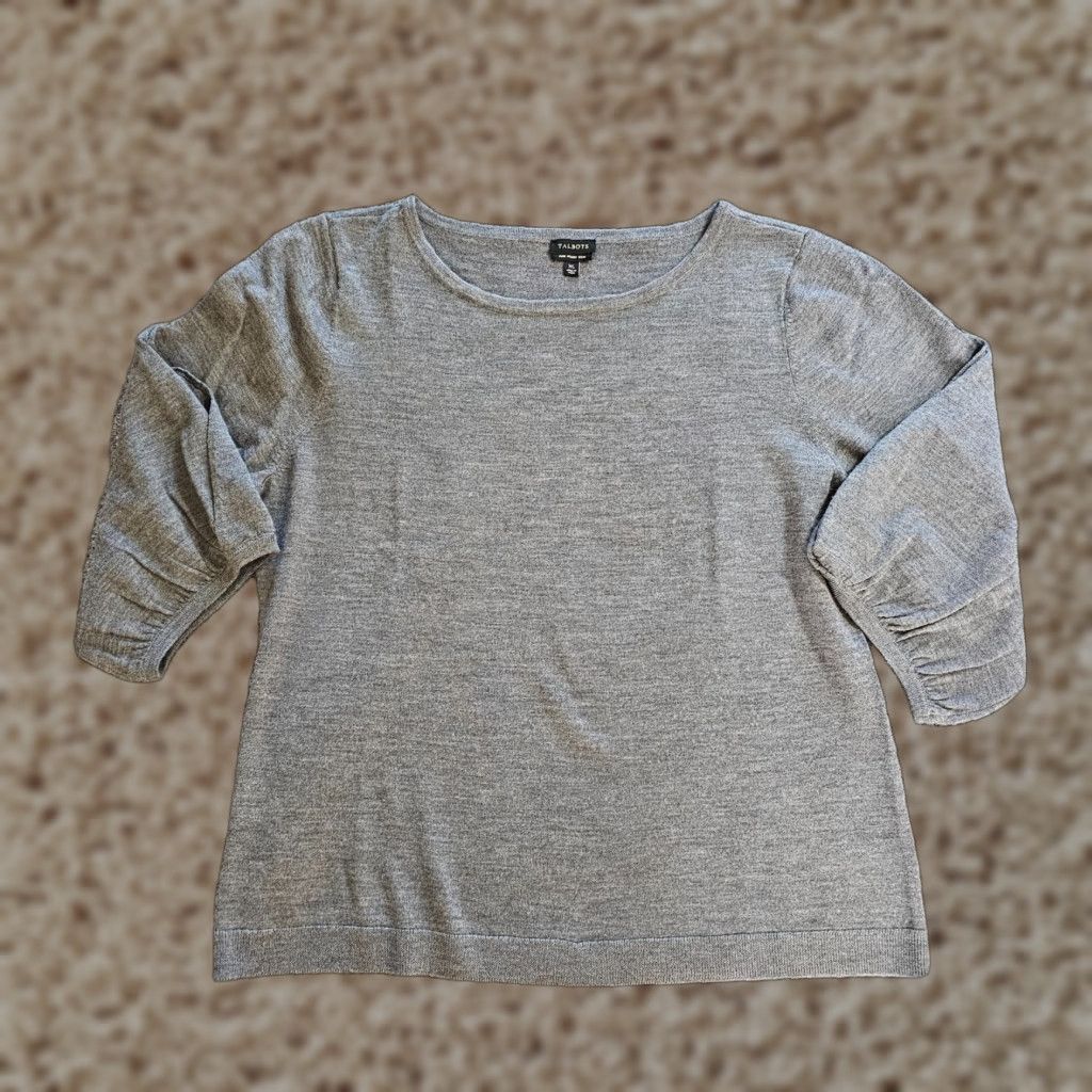Talbots Talbots Sweater Top Womens XL Gray Merino Wool 3/4 Sleeve Round Neck Casual Basic Pullover Classic Knit Stretch Men/Women: Womens Size XL / US 12-14 / IT 48-50 - 1 Thumbnail