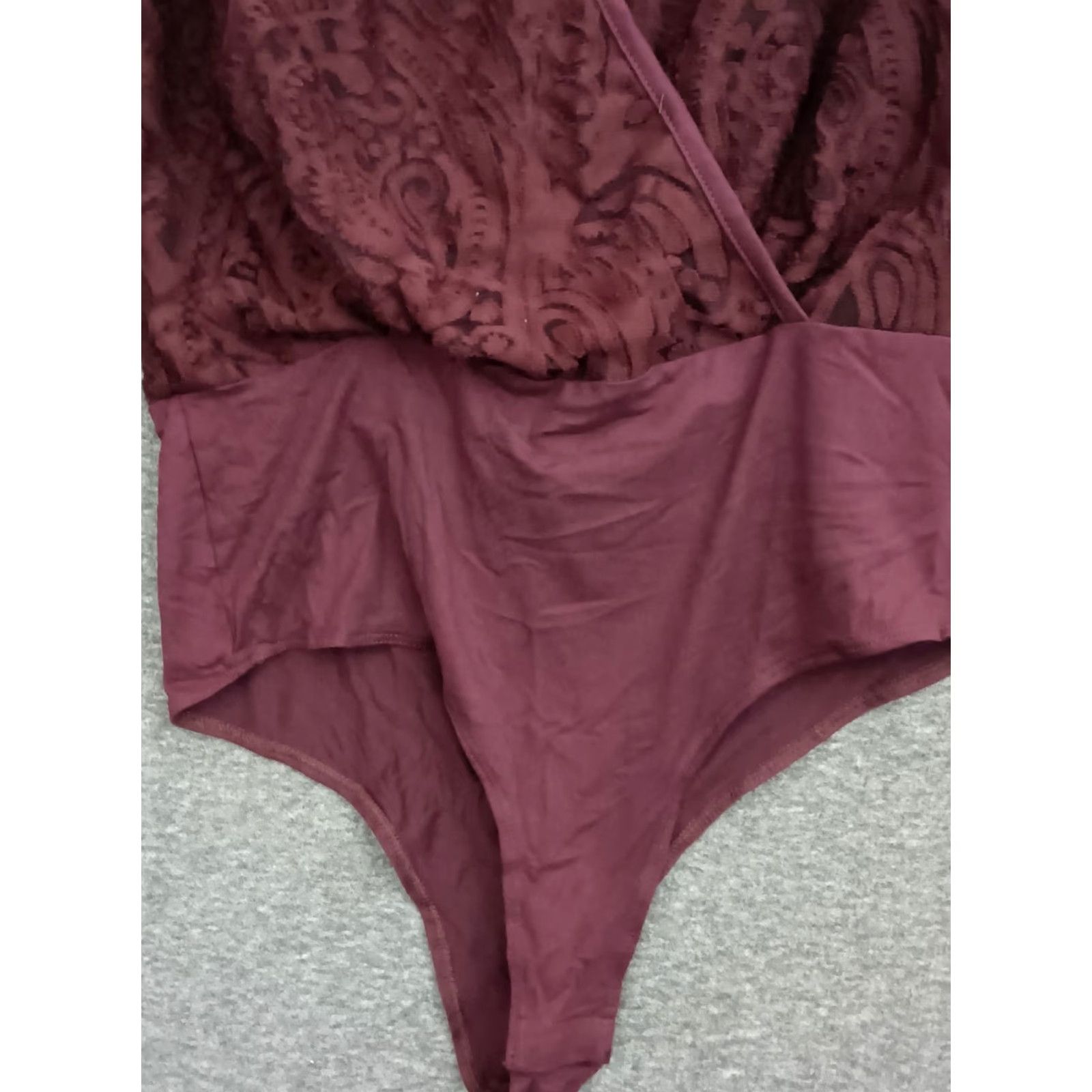 Vintage MAGIA Bodysuit Women's L Dark Red Wine Lace V-Neck One Size Slimming, Stretch Size ONE SIZE - 7 Thumbnail