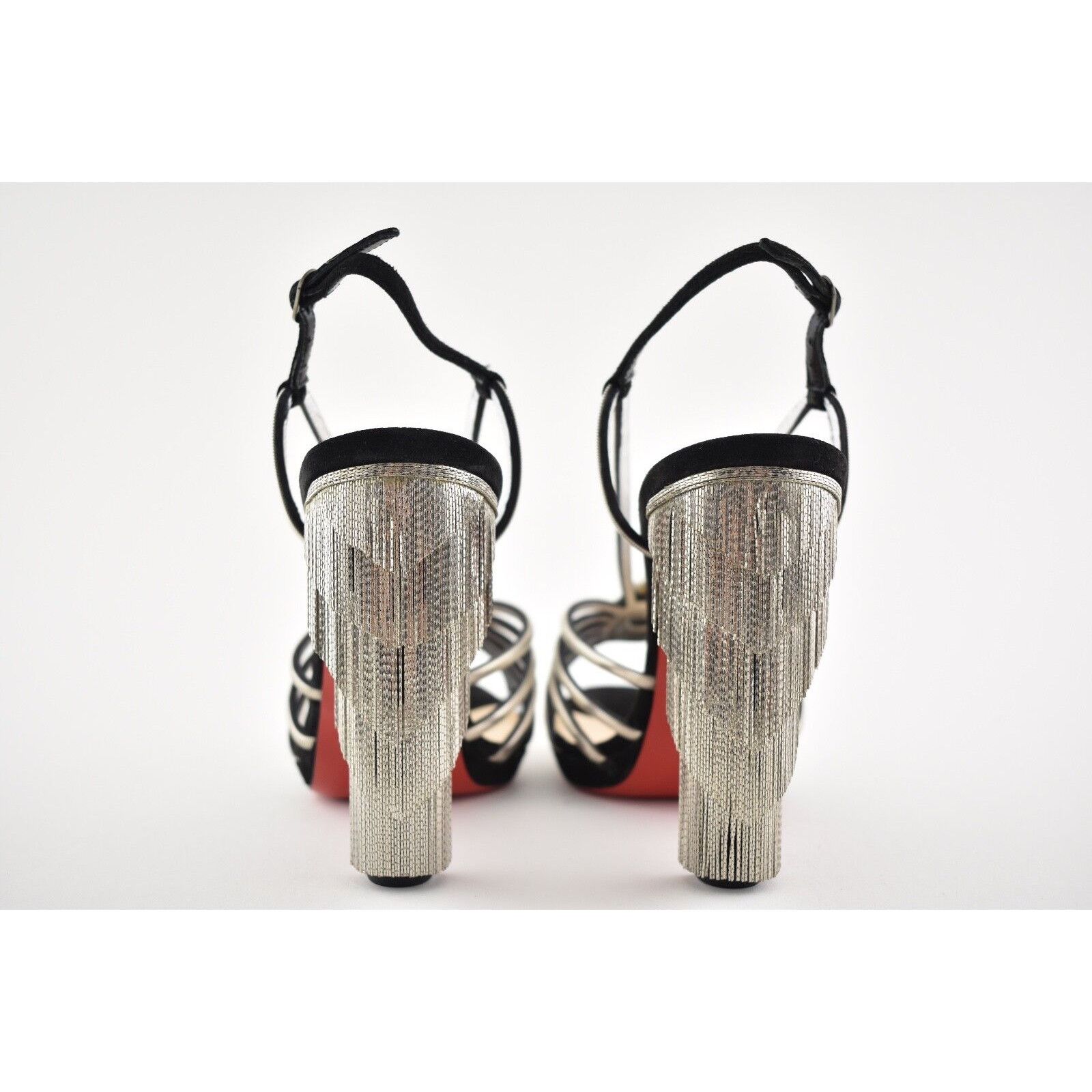 Christian Louboutin Jeanarlow 120 Black Silver Chain Sandal Heel Pump 36.5 Size US 6.5 / IT 36.5 - 11 Thumbnail