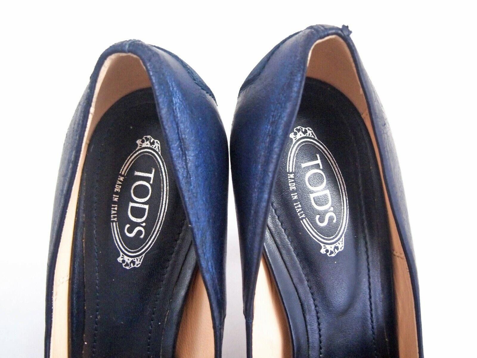 Tod's Tod's Peep Toe Heels Blue Leather Womens 6.5 EU 36.5 Size US 6.5 / IT 36.5 - 5 Thumbnail