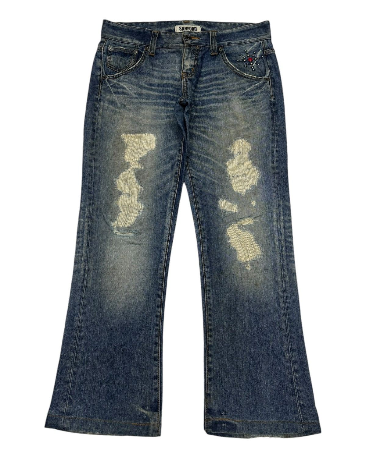 Japanese Brand 💥FLARE💥SANFORD FLARED DISTRESS DENIM JEANS Size US 33 - 1 Thumbnail