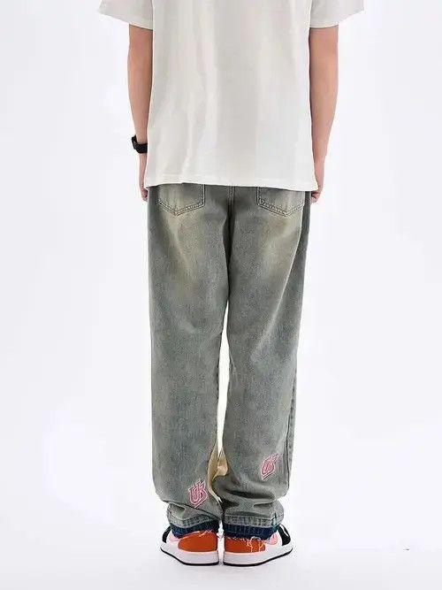Japanese Brand Washed distressed embroidered lettering jeans Size US 34 / EU 50 - 4 Thumbnail