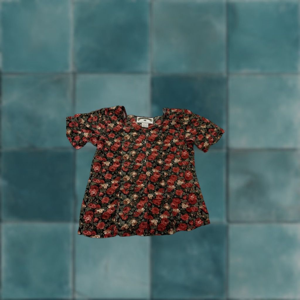 Vintage VINTAGE Tristan & Iseut Shirt Womens Medium Black Red Silk Rose Floral Button Up Top Size M / US 6-8 / IT 42-44 - 1 Thumbnail