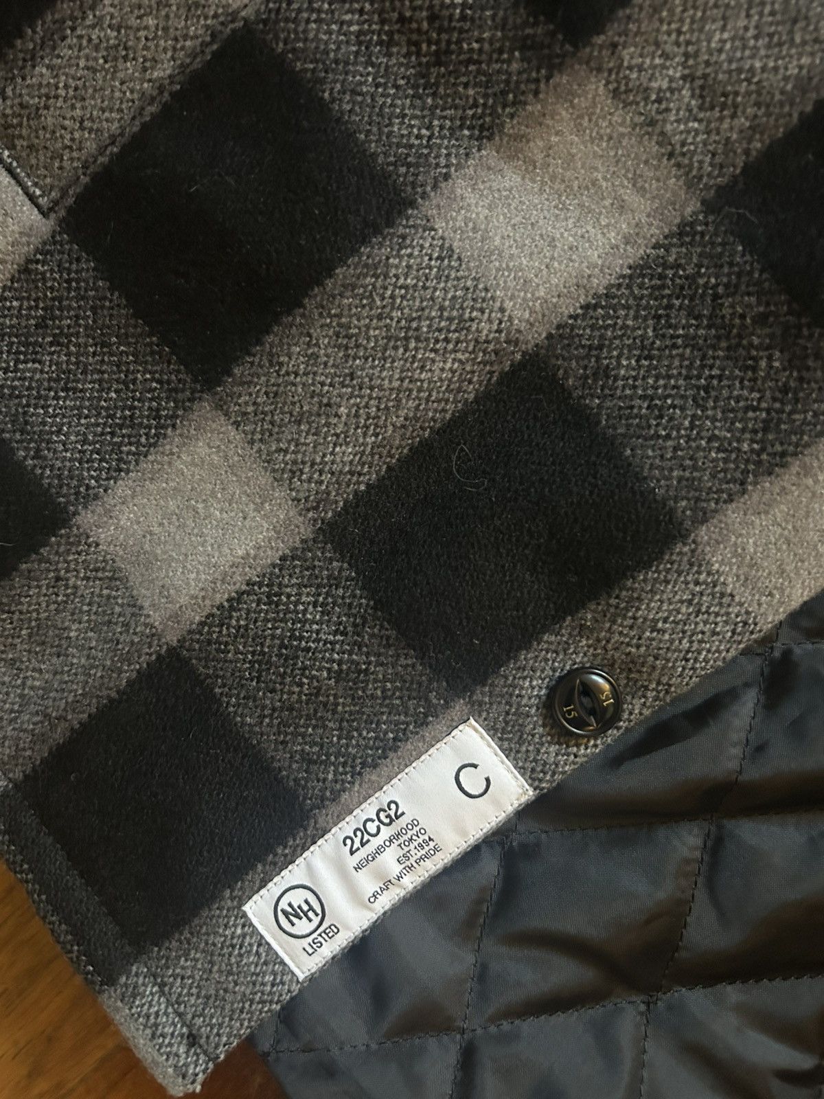 Neighborhood Buffalo Check Quilted Shirt Jacket M Gray 22AW