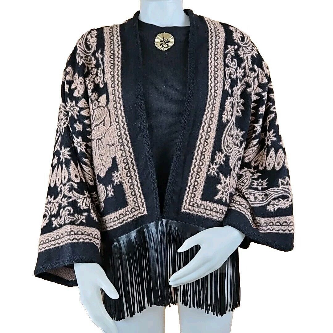Chicos Chicos Fringe Ruana Wrap Sweater Coat Womens S/M Brown Black Size S / US 4 / IT 40 - 1 Thumbnail
