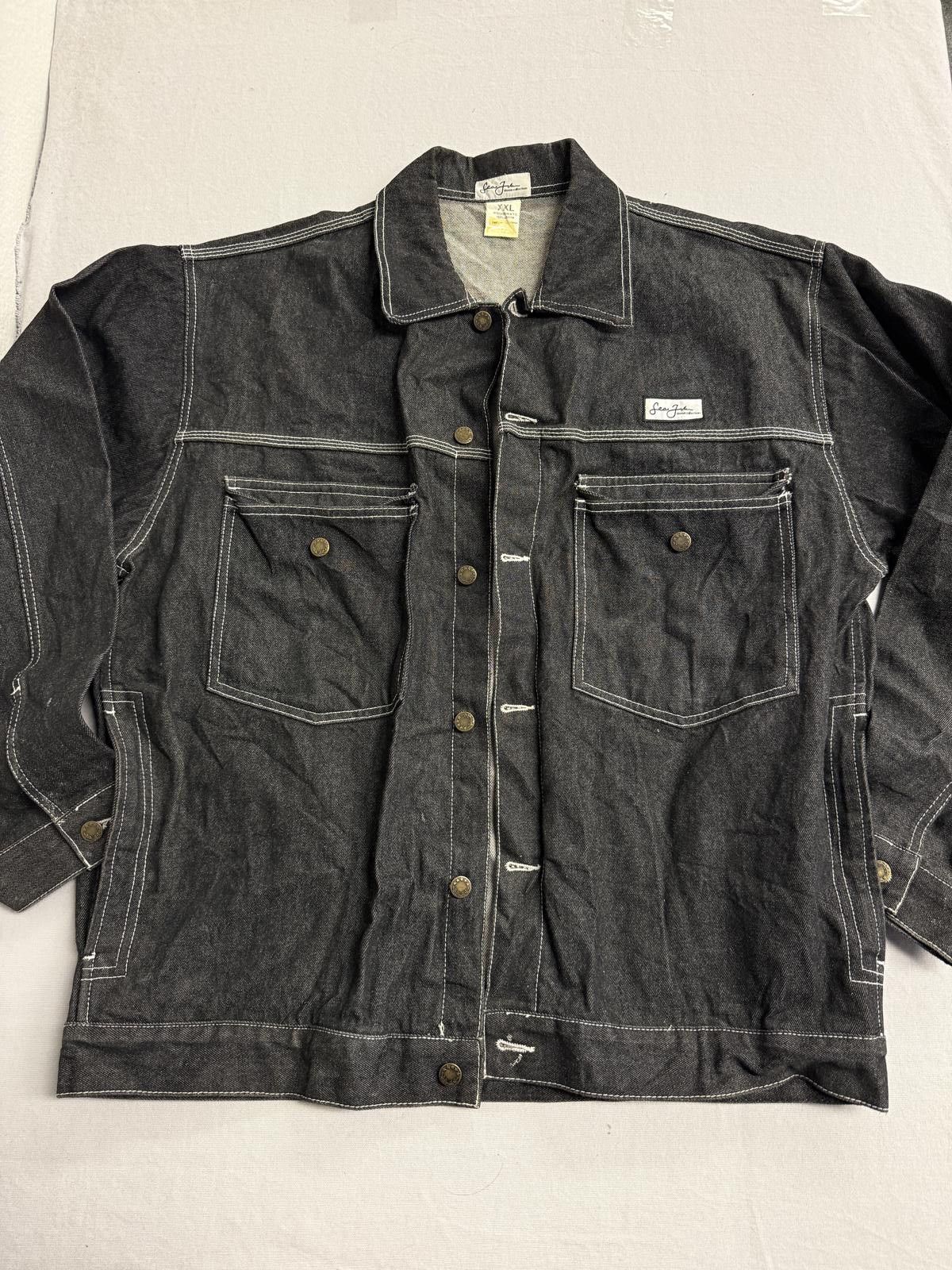 Mens Black Denim Jacket Heavy - Sean John Hammer Loop Coat