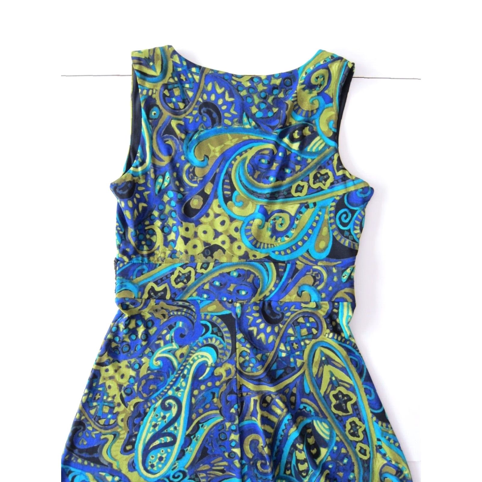 Vintage R&K Blue Green Black Yellow Stretch Sleeveless Empire Waist Tank Dress Small Size S / US 4 / IT 40 - 5 Thumbnail