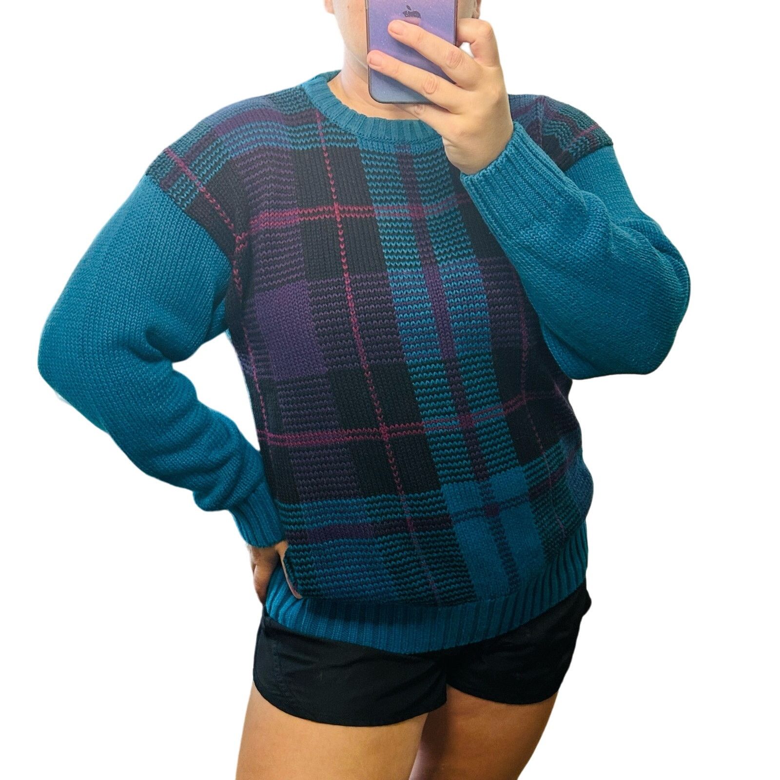 Vintage Vintage Grandpa Sweater Chunky Knit Plaid Crewneck Oversized Size L / US 10 / IT 46 - 2 Thumbnail