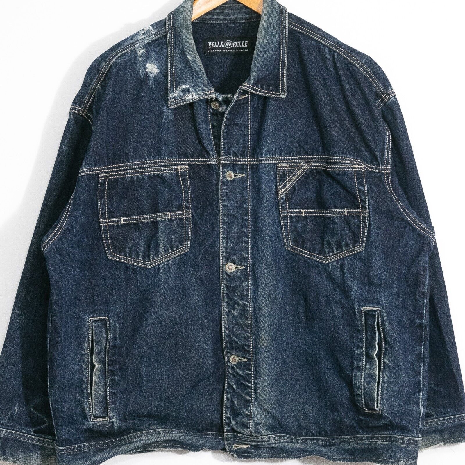 Pelle Pelle × Vintage Vintage Pelle Pelle Jean Jacket Mens 2XL - Distressed Denim Size US XXL / EU 58 / 5 - 2 Thumbnail