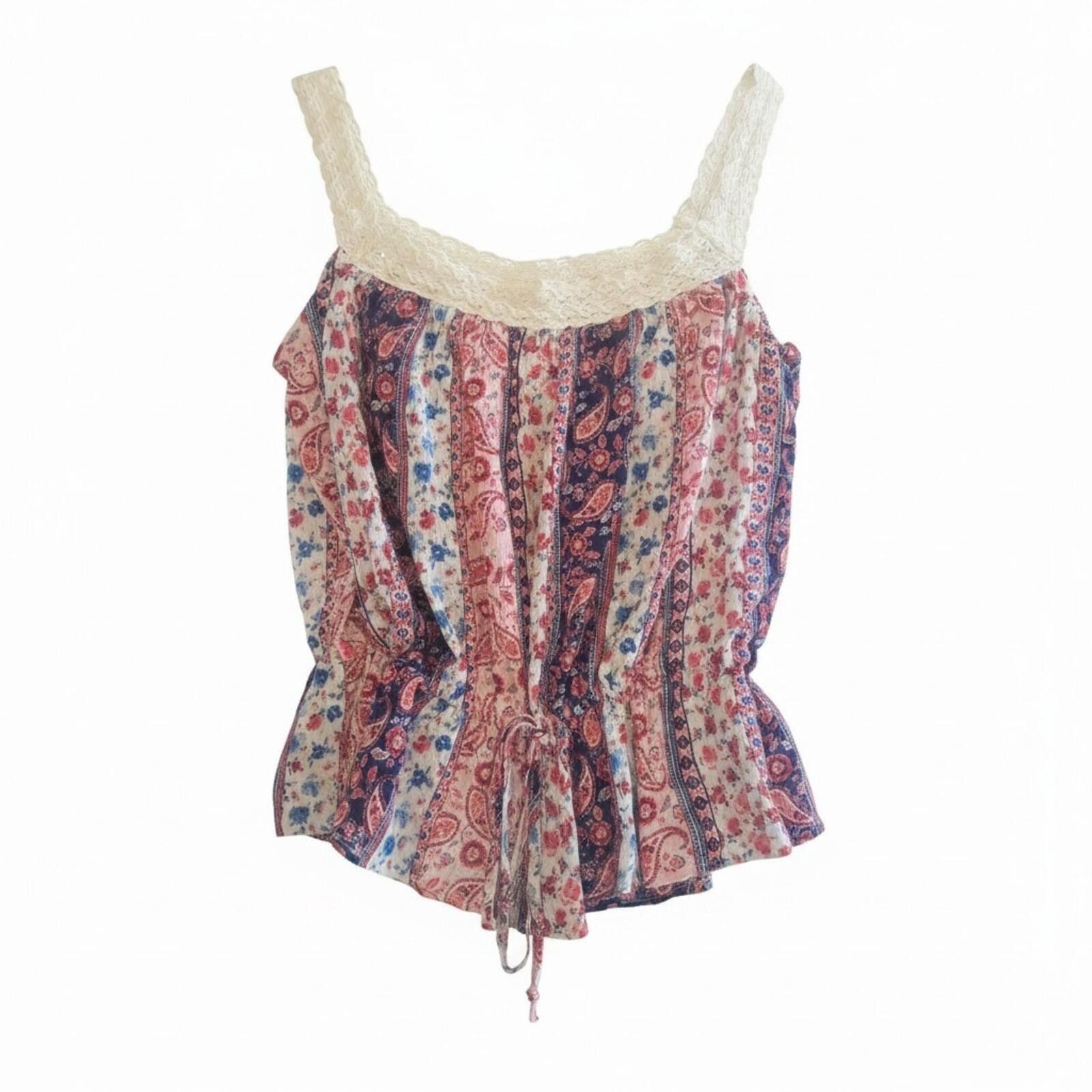 Other Wild Moss Floral Patchwork Peplum Top Crochet Lace Trim Sz L Size L / US 10 / IT 46 - 1 Thumbnail