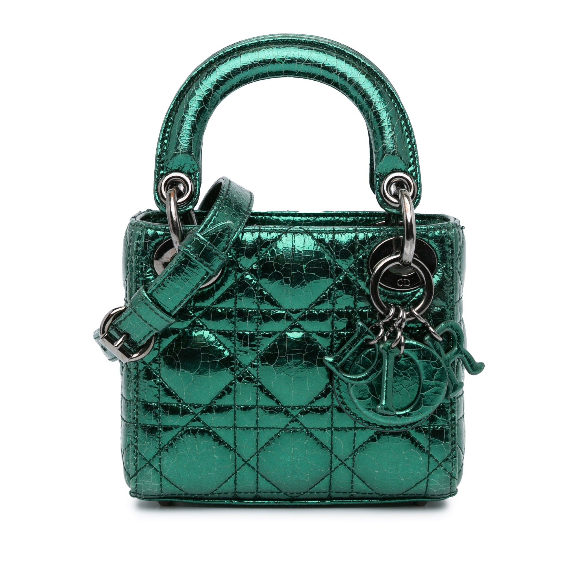 Dior Dior Micro Metallic Crinkled Calfskin Cannage Lady Dior Green Size ONE SIZE - 1 Thumbnail
