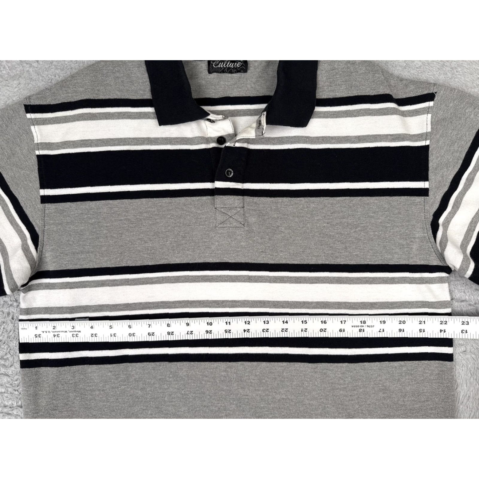 Vintage VINTAGE Culture Polo Shirt Mens L Gray Black White Striped Knit Short Sleeve Size US L / EU 52-54 / 3 - 7 Thumbnail