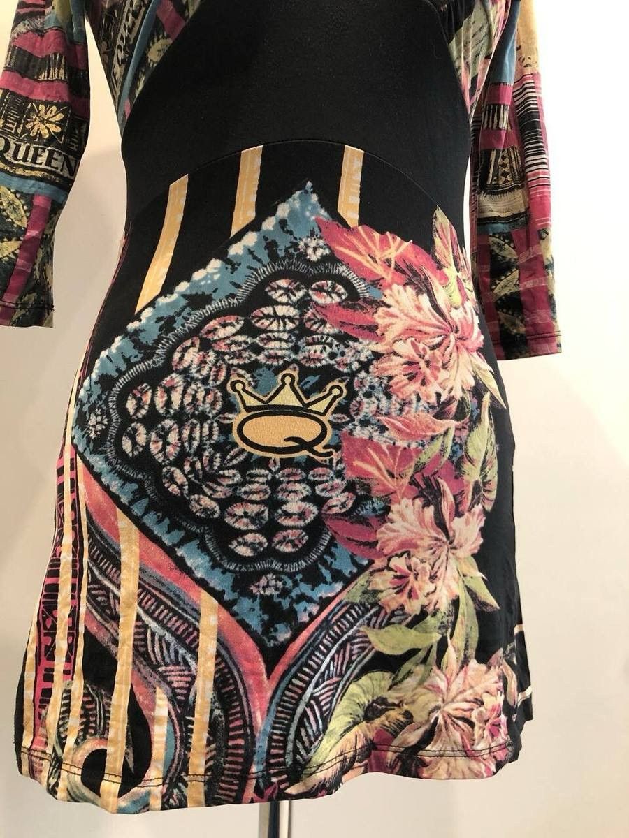 Jean Paul Gaultier Save the Queen Floral Abstract Print Stretch Tunic Top Size S / US 4 / IT 40 - 3 Thumbnail