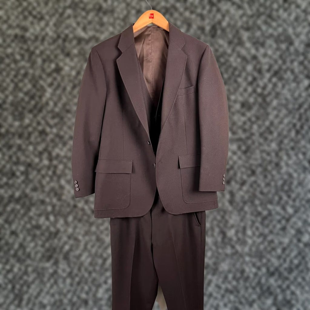 Vintage VINTAGE Anderson Little 3 Piece Suit Dark Brown Pants Jacket Vest 80s Mens Size 44R - 1 Thumbnail