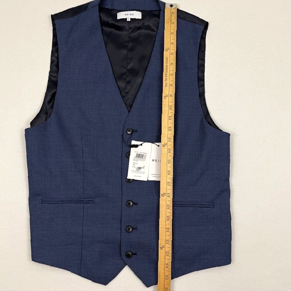 Reiss VINTAGE Reiss Waistcoat 42 Blue Black Wool Houndstooth Six-Button NEW Size US M / EU 48-50 / 2 - 4 Thumbnail