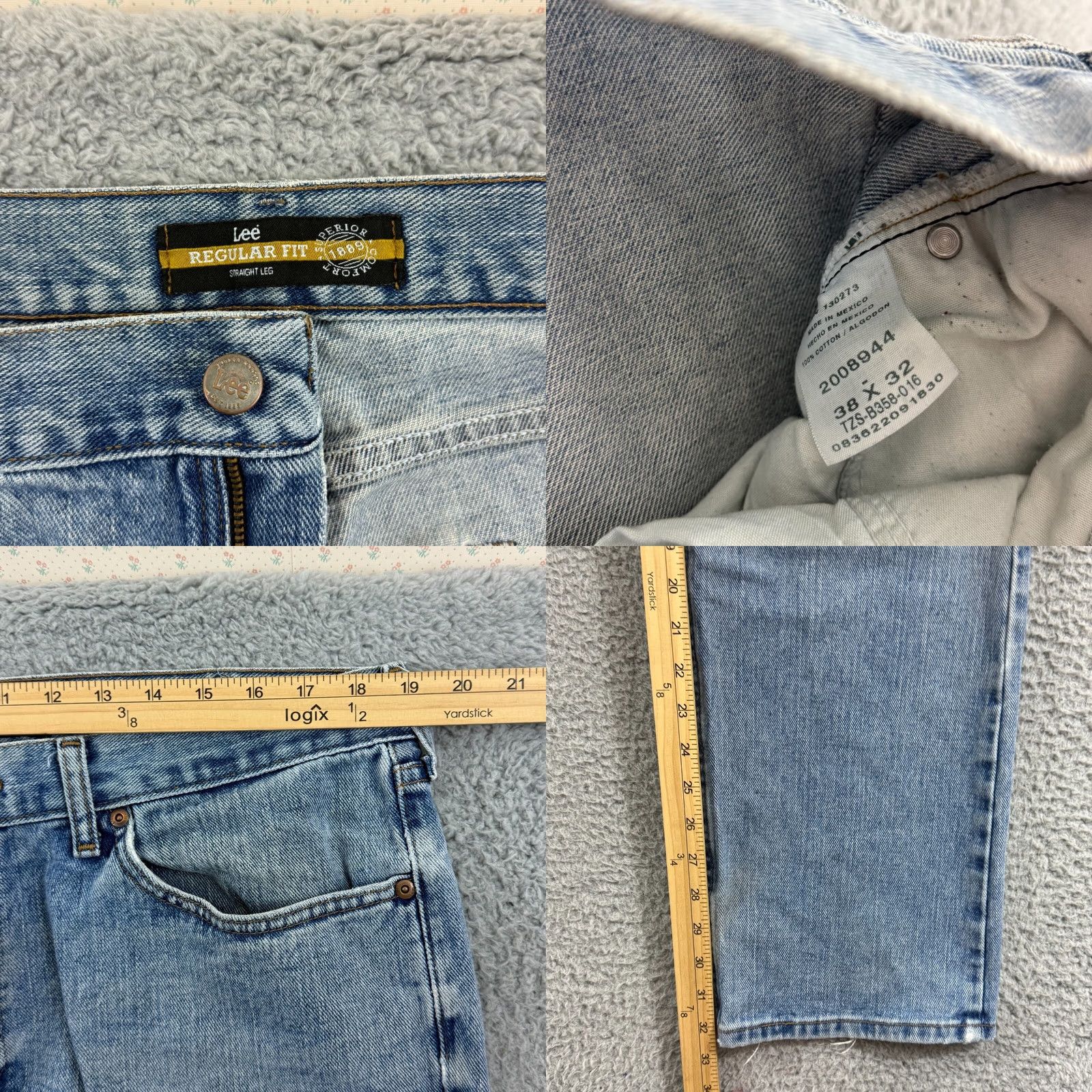 Lee Lee Jeans Mens 38x32 Blue Regular Fit Straight Leg Denim Grunge Skater Workwear Size US 38 / EU 54 - 8 Thumbnail