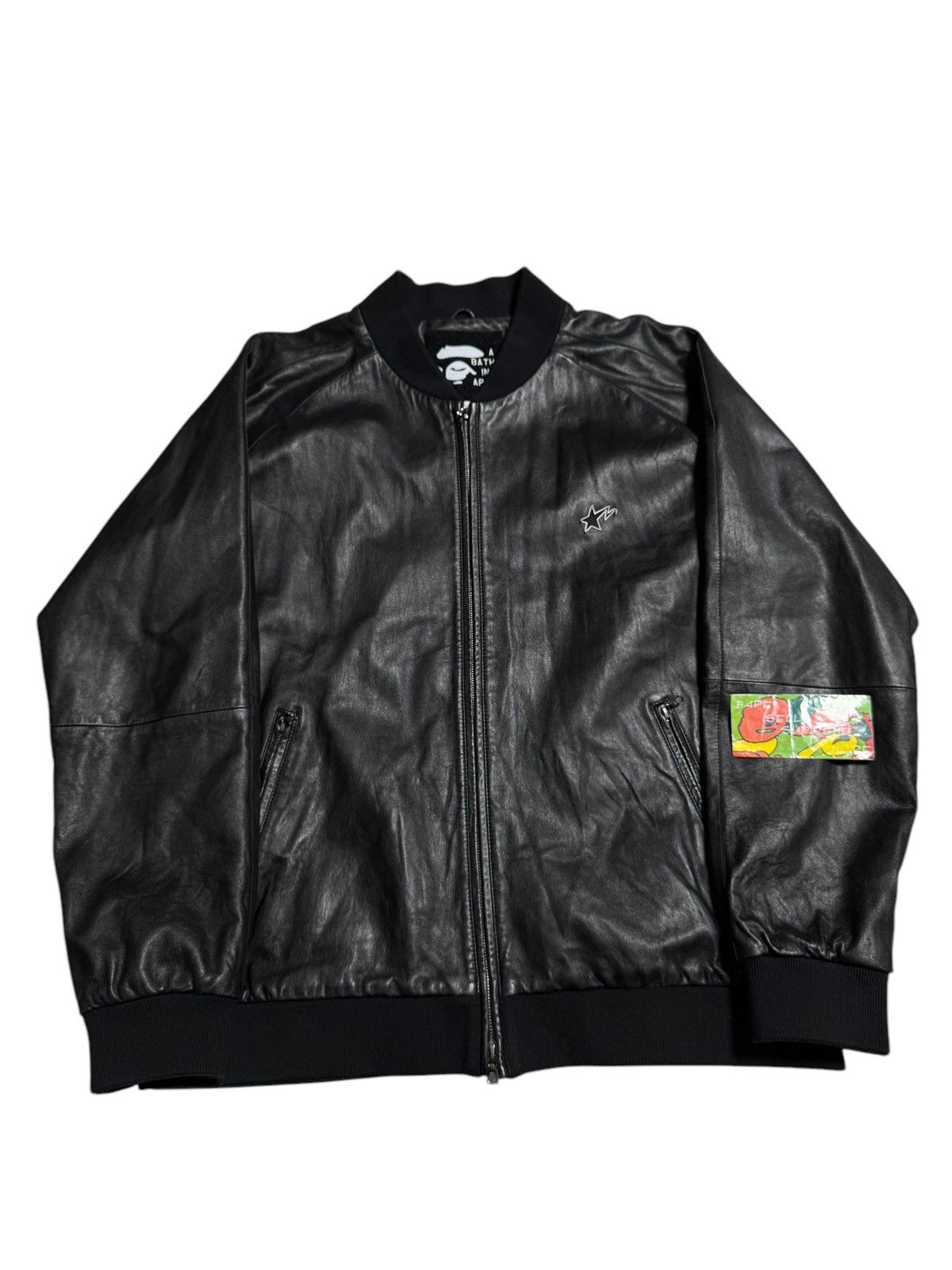 BAPE Star patch Sheep Lether Jacket Black