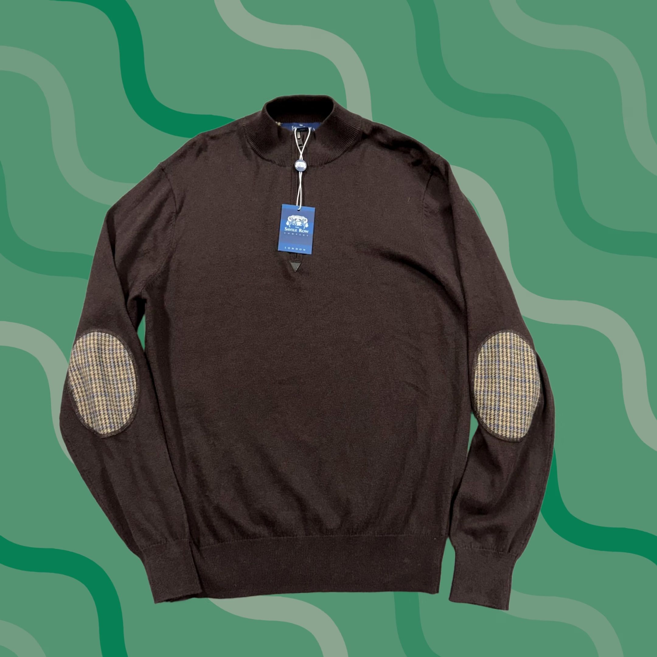 Vintage The Savile Row Company Sweater Mens M Brown 1/4 Zip Mock Neck Elbow Patch Knit Pullover Regular Shirt Casual Mens Size US M / EU 48-50 / 2 - 1 Thumbnail