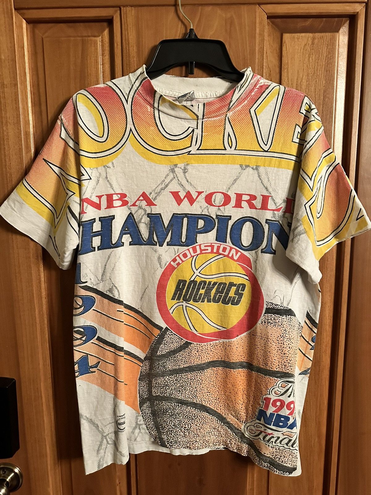 VTG 1994 Houston Rockets World Champions AOP Size L Made USA