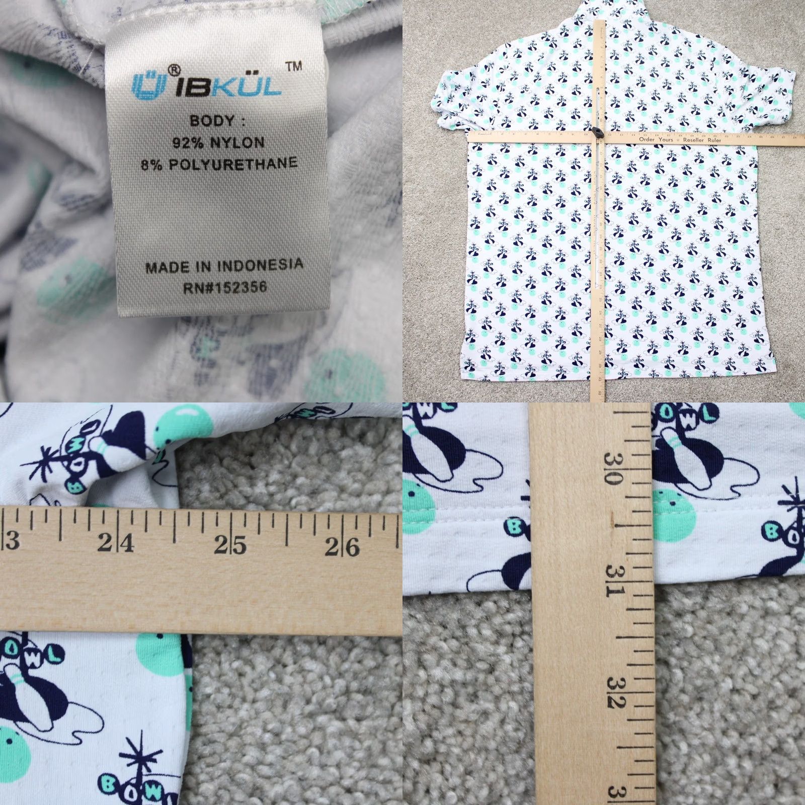 Vintage IBKUL Polo Shirt Mens XL Blue/Green "Bowl" All Over Print UPF 50+ Golf S/S Shirt Size US XL / EU 56 / 4 - 8 Thumbnail