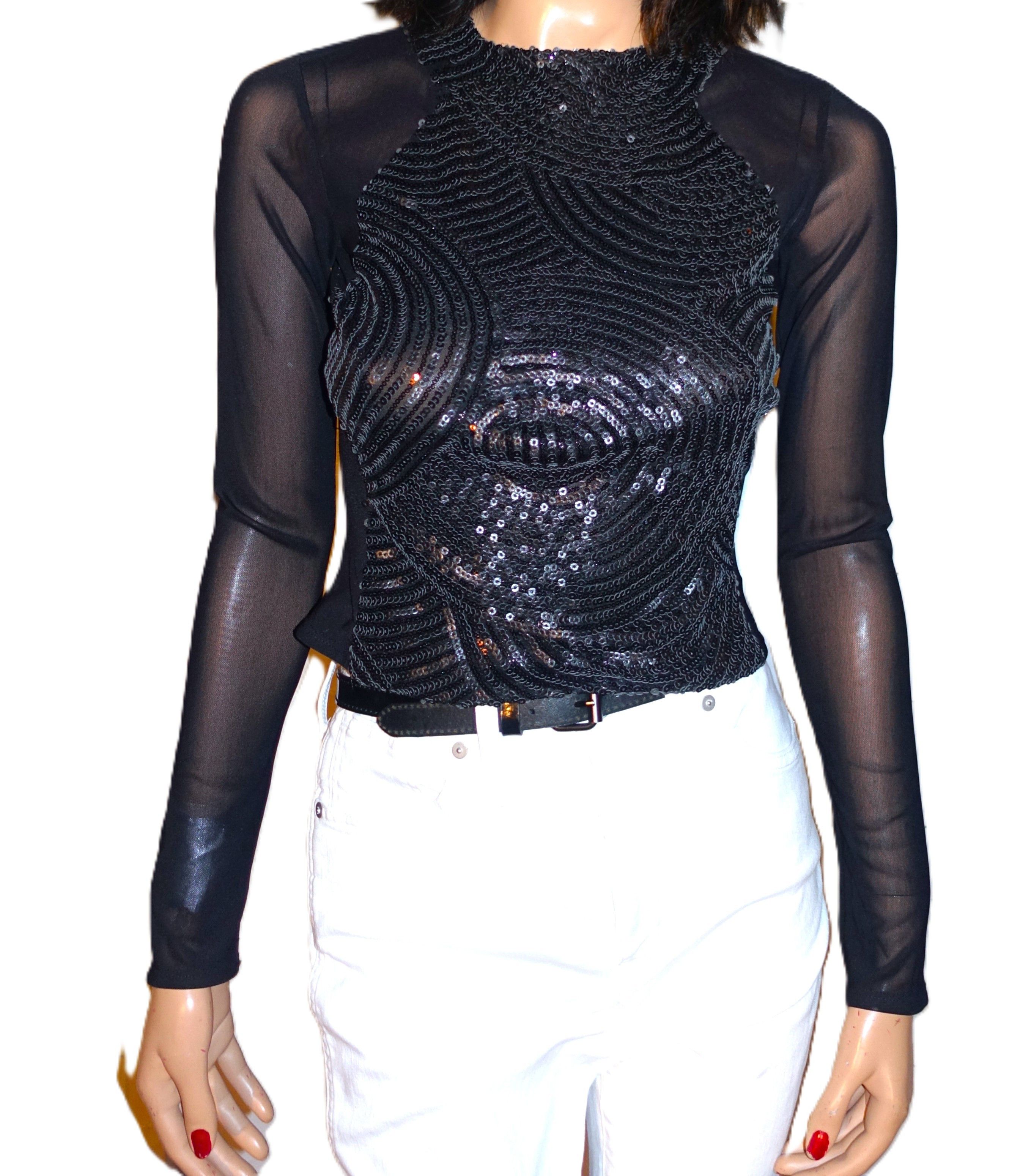 Other Black Sequin Sheer Open Back Blouse XS Size XS / US 0-2 / IT 36-38 - 1 Thumbnail