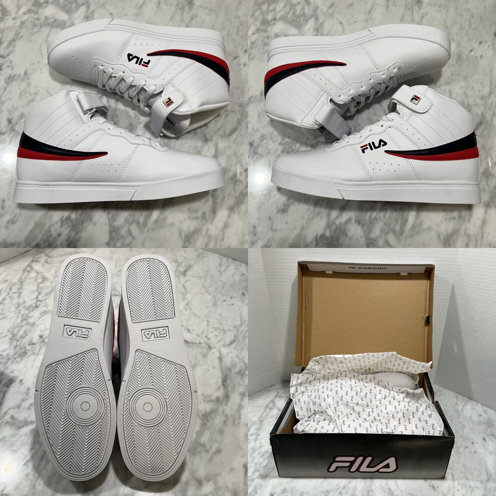 Fila FILA Sneaker Mens White Vulc Mid Plus Men New Box Navy Red Lace Hook Loop Logo Size US 10 / EU 43 - 8 Thumbnail